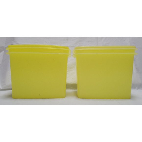 Lot of 2 Vintage Tupperware Storage Container Bright Yellow 1243-2 with Lids - Picture 3 of 7